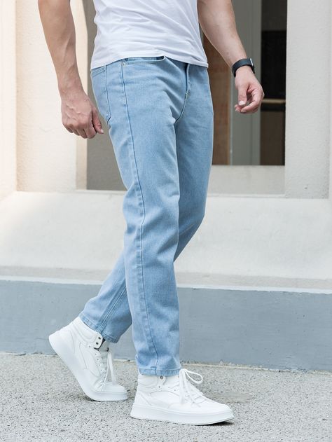 Light Blue Jeans Outfit Men, Blue Jeans Outfit Men, Light Blue Jeans Outfit, Light Color Jeans, Straight Leg Jeans Men, Jeans Outfit Men, Outfits Con Jeans, Blue Jean Outfits, Men Jeans Pants