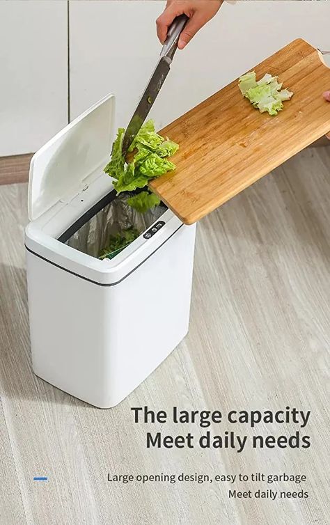 the royaleum Smart Touch-Free Trash Dustbin Automatic Garbage Can Infrared Motion Sensor with Lid for Kitchen, Bathroom, Office, Bedroom The office trash can with lid is designed with a manual lid opening slot, which can also be opened manually when there is no electricity. Infrared fields sense the areas above and in front of the can so it opens automatically with just the wave of your hand. Office Trash Can, Trash Can With Lid, Bathroom Office, Garbage Can, No Electricity, Office Bedroom, Motion Sensor, Kitchen Bathroom, Product Design