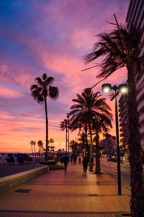 winter sunset in Fuengirola, Spain (Costa del Sol) Malaga Spain Aesthetic, Malaga Aesthetic, Spain Vibes, Fuengirola Spain, Salou Spain, Spain Aesthetics, Spain Honeymoon, Andalusia Travel, Backpacking Spain