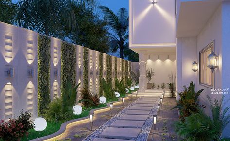 land scape on Behance Modern Garden Design, Modern Backyard Design, Fence Wall Design, Roof Garden Design, Garden Wall Designs, Desain Lanskap, Exterior Wall Design, Wall Exterior, التصميم الخارجي للمنزل