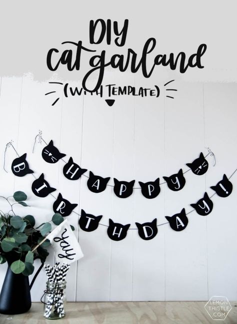 Cat Garland, Cat Banner, Cat Party Decorations, Kitten Birthday Party, Cat Themed Parties, Cat Themed Birthday Party, Birthday Banner Template, Dinner Party Games, Diy Birthday Banner