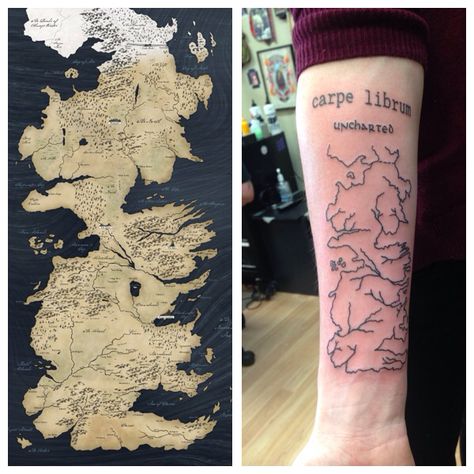 Game of Thrones tattoo: Map of westeros tattoo; done at Arkham Tattoo in Akron Got Tattoo, Tattoo Map, Game Of Thrones Map, Westeros Map, Game Of Thrones Tattoo, Map Tattoo, Map Tattoos, 3 Tattoo, Dream Tattoos