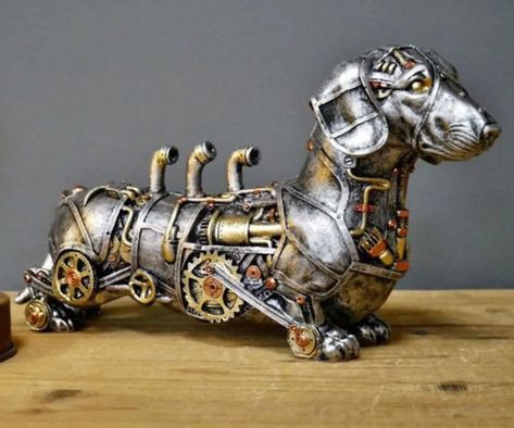 Steampunk Kunst, Dachshund Ornament, Steampunk Animals, Mechanical Animals, Steampunk Tendencies, Dog Table, Arte Steampunk, Art Steampunk, Resin Sculpture