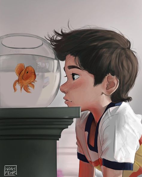 Noah Fehr on Instagram: “this study held a lot of new challenges for me. painting water, capturing a stylized side profile, rendering the fish😂 all of the new…” Cute Side Profile Drawing, Stylized Side Profile, Cartoon Side Profile, Side Profile Illustration, Side Profile Drawing Reference, Easy Drawing Step By Step, Tinola, Pencil Drawing Images, Profile Drawing