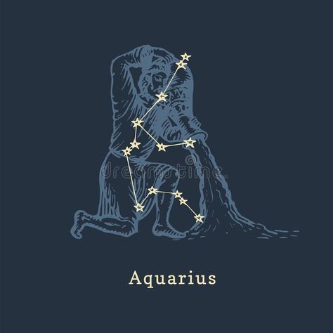 Zodiac Constellation Of Aquarius In Engraving Style. Vector Retro Graphic Illustration Of Astrological Sign Water Bearer Stock Vector - Illustration of card, line: 177464102 Constellation Drawing Illustration, Aquarius Illustration Zodiac, Aquarius Constellation Art, Aquarius Art Aesthetic, Aquarius Constellation Wallpaper, Water Bearer Art, Aquarius Water Bearer Tattoo, Aquarius Zodiac Sign Symbol, Zodiac Aquarius Art