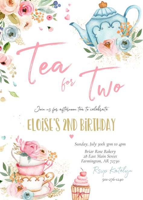 Tea For Two Birthday Party Invitations, Tea For Two Birthday Party Decorations, Tea For Two Birthday Party Ideas, Tea For Two Party, Tea For Two Birthday Party, Tea Party Birthday Theme, Tea For Two Birthday, Two Birthday Party, Diy Birthday Cake