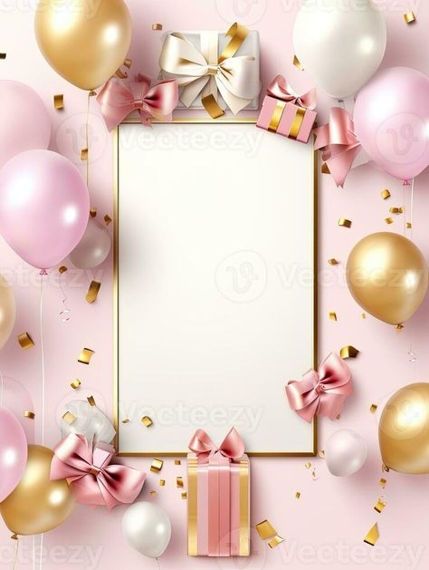 Birthday Borders, Birthday Background Design, Camera Wallpaper, Gold Wallpaper Background, Gift Box With Ribbon, Photo Album Layout, Happy Birthday Girls, Happy Birthday Frame, Box With Ribbon