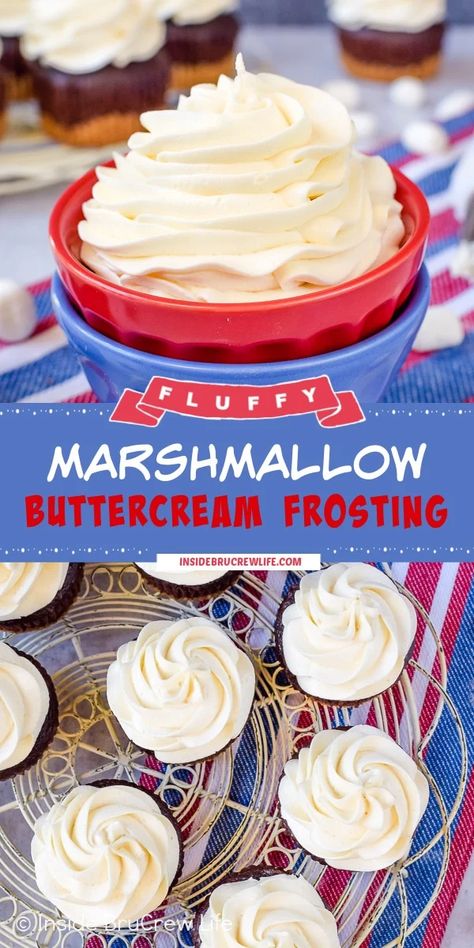 Marshmallow Buttercream Frosting, Marshmallow Fluff Frosting, Cookies Frosting, Homemade Frosting Recipes, Frost Cupcakes, Marshmallow Fluff Recipes, Homemade Buttercream, Best Buttercream Frosting, Marshmallow Buttercream