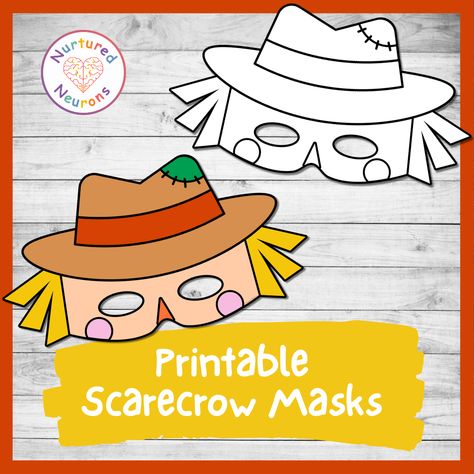 These printable scarecrow masks are a simple craft for all the farm fans out there! There's color and plain templates for them to decorate. Build Your Own Scarecrow Printable, Scarecrow Crafts For Toddlers, Social Communication Skills, Scarecrow Mask, Train Template, Train Crafts, Coloring Mask, Diy Scarecrow, Phonics Printables