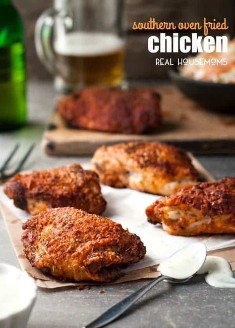 Southern Oven Fried Chicken ⋆ Real Housemoms Hot Fried Chicken Recipe, Oven Fried, Oven Fried Chicken, Southern Fried Chicken, Comfort Food Southern, Turkey Dishes, Fried Chicken Recipes, Favorite Comfort Food, Fries In The Oven