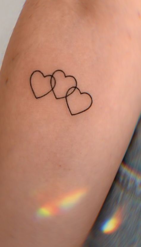 Small Heart Tattoos For Women On Wrist, Small Heart Friendship Tattoo, 3 Mini Heart Tattoo, Small Colored Heart Tattoo, Two Love Heart Tattoo, 3 Heart Tattoo On Wrist, 3 Hearts With Initials Tattoo, Connecting Heart Tattoos, Tattoo Ideas For Girlfriends