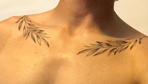 Laurel Tattoo, Laurel Wreath Tattoo, Collar Bone Tattoo For Men, Collar Tattoo, Olive Tattoo, Clavicle Tattoo, Olive Branch Tattoo, Wreath Tattoo, Black And White Snake