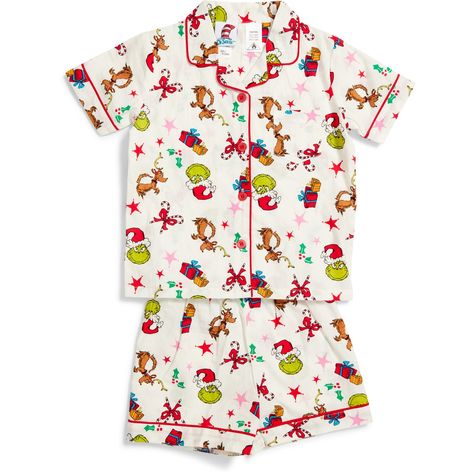 Girls Christmas Pjs, Grinch Pajamas, Burr Basket, Girls Pyjamas, Xmas Pjs, Xmas Elf, Pajamas All Day, Preppy Christmas, Kids Christmas Outfits