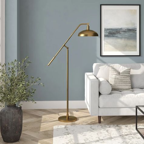 Mercury Row® Pothier 62'' Task/Reading Floor Lamp & Reviews | Wayfair Standing Lamps Living Room Corner, Living Room Floor Lamp Ideas, Reading Floor Lamp, Mid Century Modern Lamps, Pharmacy Floor Lamp, Boom Arm, Brass Floor, Reading Lamp Floor, Task Floor Lamp