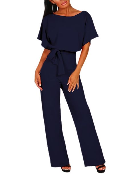 PRICES MAY VARY. Feature: One piece jumpsuits for women with short sleeves, loose long pants, high waist belted, flattering crew neck, and back button closure. The dressy jumpsuits for women is meticulously designed to enhances you a skinny look and highlight your elegance. Trendy Design: Jumpsuits for women dressy trim your curves to perfection. The unique button design on the back makes it easy for you to put on and take off. The wide leg pant loose jumpers with moderate thickness prevents see Dressy Jumpers For Women, Outfits For High School Reunion, 30th High School Reunion Outfit, High School Reunion Outfits For Women, Casual Wedding Reception Outfit Guest, What To Wear To A Funeral Women, 20 Year High School Reunion Outfit, Jumpsuits For Women Classy Casual, One Piece Jumper Outfit