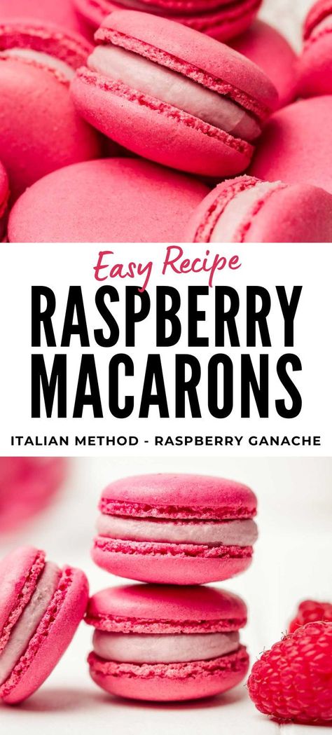 Discover the art of perfect macaron making with our raspberry macarons recipe, utilizing the Italian meringue method for impeccably smooth shells. Each bite reveals a luscious raspberry ganache filling, combining the classic elegance of French pastries with the bold, fruity flavors of fresh raspberries. This easy-to-follow recipe ensures a delightful treat that's as pleasing to the eye as it is to the palate, ideal for impressing at any gathering. Raspberry Ganache Filling, Raspberry Macarons Recipe, Macarons Filling Recipe, White Chocolate Ganache Frosting, Macaroon Filling, Raspberry Macaroons, French Macaroon Recipes, Raspberry Macarons, Raspberry Ganache