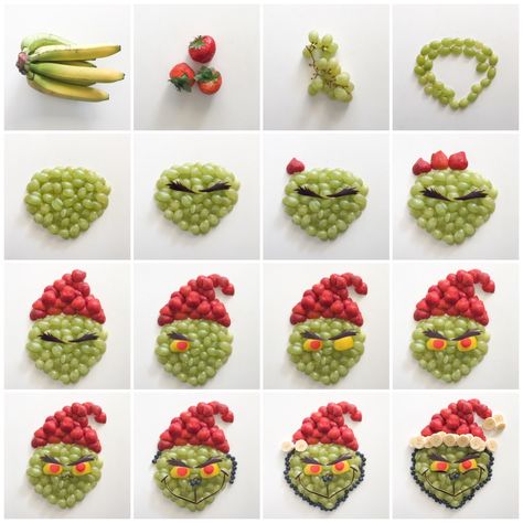 The Grinch!!! Made with fruits. Grinch Themed Snacks Food Ideas, Grinch Veggie Platter, Grinch Fruit Platter, Grinch Vegetable Tray, Grinch Kebobs, Grinch Cheese Board, The Grinch Snacks, Grinch Themed Appetizers, Grinch Themed Charcuterie Board