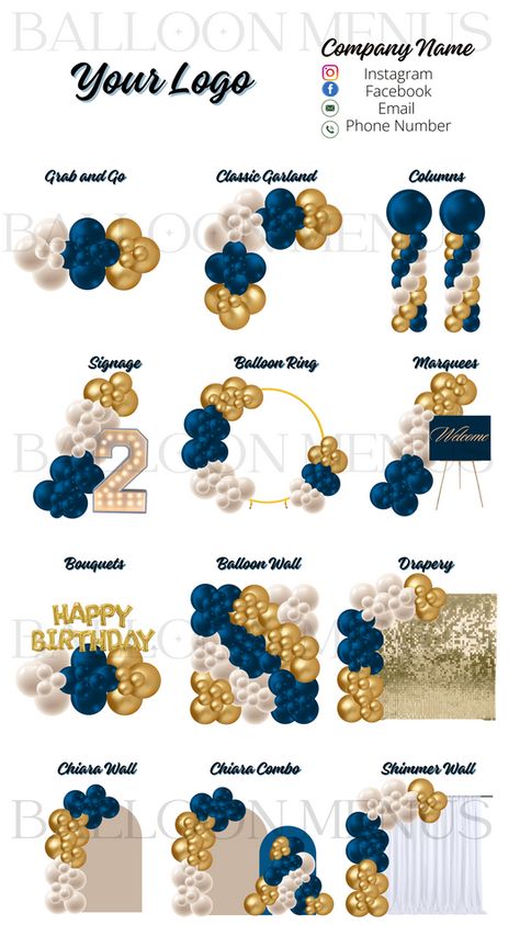 Blue White And Gold Balloons, Blue White And Gold Balloon Arch, Navy And Gold Balloon Garland, Navy Blue And Gold Balloon Garland, Blue Gold Balloon Garland, Blue And Gold Balloon Garland, Balloon Decorations Diy Tutorials, Black And White Balloons, Balloon Business