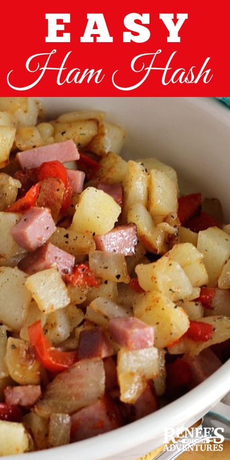 Ham Hash by Renee's Kitchen Adventures is the recipe you need to repurpose your leftover ham! Move over corned beef hash because Ham Hash is tasty, easy to make, quick, and perfect for breakfast, lunch, dinner, or brunch! Topped with a perfectly sunny side up egg it's heaven! #ham #leftoverham #hamhash #hamandpotatoes #brunchrecipe #breakfastrecipe #easyrecipe Ham Recipes Healthy, Ham Hash, Ham Dinner Recipes, Ham Recipes Crockpot, Potatoes And Ham, Ham Recipes Baked, Ham Dishes, Ham Dinner, Easy Ham