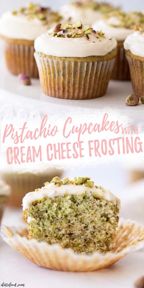 The best homemade pistachio cupcakes are topped with honey cream cheese frosting, and they are made completely from scratch (no pistachio pudding cupcakes here!). Whole pistachios are finely ground and added to the vanilla cake batter to make a light and fluffy cupcake with pistachios. Almond extract and honey complete these pistachio cupcakes to make the ultimate spring dessert. Honey Pistachio Cupcakes, Dessert With Pistachio, Pistachio Dessert Cups, Pistachio Cake From Scratch, Pistachio Cupcake Recipe, Pistachio Cakes, Honey Cream Cheese, Honey Pistachio, Pistachio Cupcakes