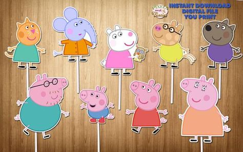 Pepa Pig Topper, Peppa Pig Cupcake, George Pig Cake, Pig Cake Pops, Peppa Pig Cupcake Topper, Pig Birthday Decorations, George Pig Party, Bolo Da Peppa Pig, Peppa Pig Birthday Decorations