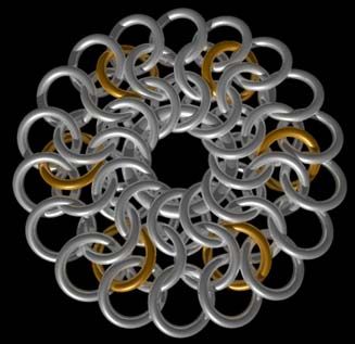 Step 4 of "Expanding Circle" tutorial - looks like it'd make a nifty pendant even just at this stage... Armor Making, Chainmaille Patterns, Scale Maille, Chainmaille Jewelry Patterns, Chain Maille Patterns, Riveted Ring, Chainmail Patterns, Chainmaille Tutorial, Scale Mail