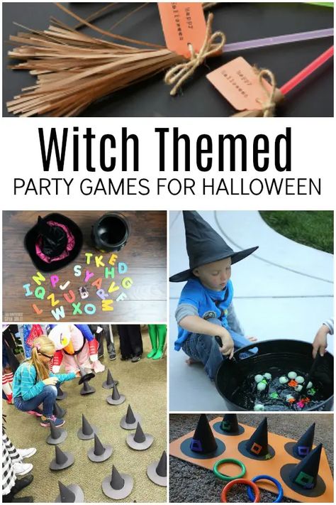 Witch Themed Halloween Party Games for Kids Couples Halloween Party, Witch Themed Party, Witch Themed Halloween, Halloween Party Games For Kids, Easy Halloween Games, Themed Halloween Party, Best Halloween Party, Hocus Pocus Party, Fun Halloween Games