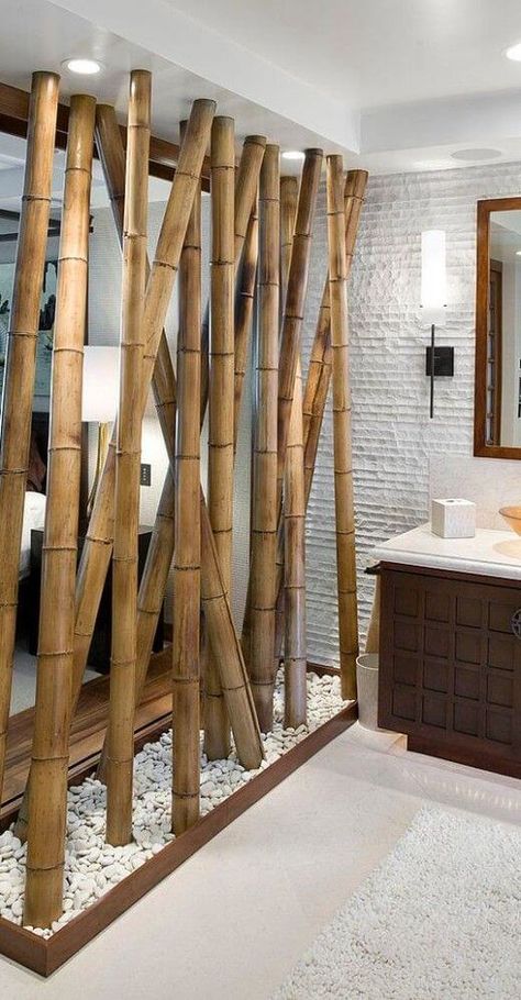 50 Amazing Partition Wall Ideas - Engineering Discoveries Mos Wand, Bamboo Wall Decor, Deco Spa, Wall Partition Design, Bamboo Architecture, Bamboo Decor, Bamboo Poles, Bamboo Bathroom, Studio Apartment Ideas