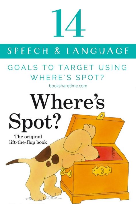 Check out the 14 speech and language goals to target in speech therapy using the classic picture book, Where's Spot by Eric Hill Eric Hill, Language Activities Preschool, Speech Therapy Activities Preschool, Toddler Speech, Early Intervention Speech Therapy, Preschool Speech Therapy, Play Therapy Techniques, Preschool Language, Speech Language Activities