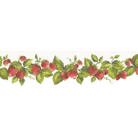 Die Cut Strawberry Wallpaper Border, Green/Red Strawberry Wallpaper, Strawberry Background, Cut Strawberries, Strawberry Kitchen, Strawberry Flower, Fresh Kitchen, Dance Paintings, Fruit Wallpaper, Vintage Icons