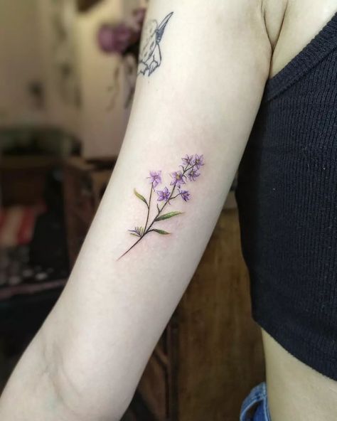 awesome 25 Aesthetic Larkspur Tattoo Rose Larkspur Tattoo, Fineline Larkspur Tattoo, Larkspur Flower Tattoo Color, Larkspur Tattoo Simple, K9 Tattoo, Larkspur Flower Tattoo, Larkspur Flower Tattoos, Larkspur Tattoo, 25 Aesthetic