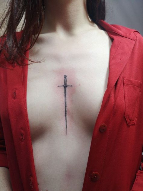 Mine Tattoo, 4 Tattoo, Dagger Tattoo, Sternum Tattoo, Dream Tattoos, Cross Tattoo, Dope Tattoos, Simplistic Tattoos, Chest Tattoo