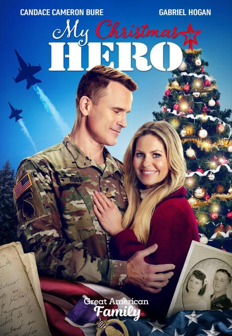 In My Christmas Hero, US Army reservist and orthopedic physician, Nicole Ramsey (Candace Cameron Bure) is dedicated to serving military service members and their families at the Joint Military Base in Lacey, Washington, home of I Corps and the 62nd Airlift Wing. This Christmas, with the help of many dedicated heroes, Dr. Ramsey is on a mission to honor a special fallen soldier and bring much needed healing to her own family. Brant Daugherty, Christmas Movies On Tv, Homecoming Posters, Family Christmas Movies, Julie Benz, Michael Shanks, Xmas Movies, Christmas Films, Candace Cameron Bure