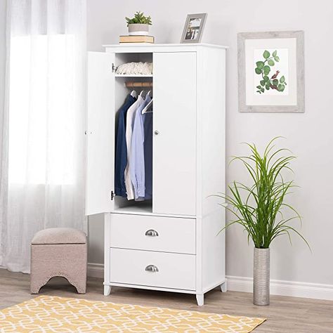 Amazon.com: Prepac Yaletown Armoire, 31.5" W x 72" H x 21" D, White: Home & Kitchen Pintu Ganda, Clothing Armoire, White Armoire, Armoire Storage, Tall Nightstands, Portable Closet, Armoires & Wardrobes, Closet Drawers, Bedroom Armoire