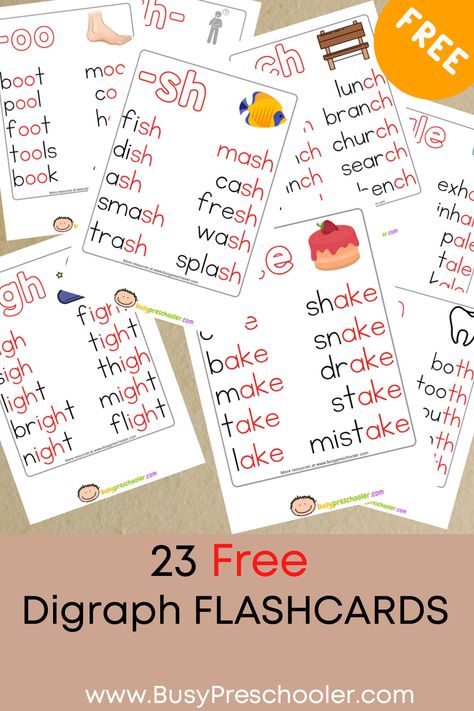 Use these free phonics flashcards for teaching to read words with digraphs. There are 23 digraph cards included in the downloadable file. Reading Cards For Kindergarten, Digraph Flashcards Free, Jolly Phonics Printable Flashcards, Digraph Printables, Phonics Flashcards Free Printable, Teaching To Read, Phonic Book, Digraphs Kindergarten, Jolly Phonics Printable