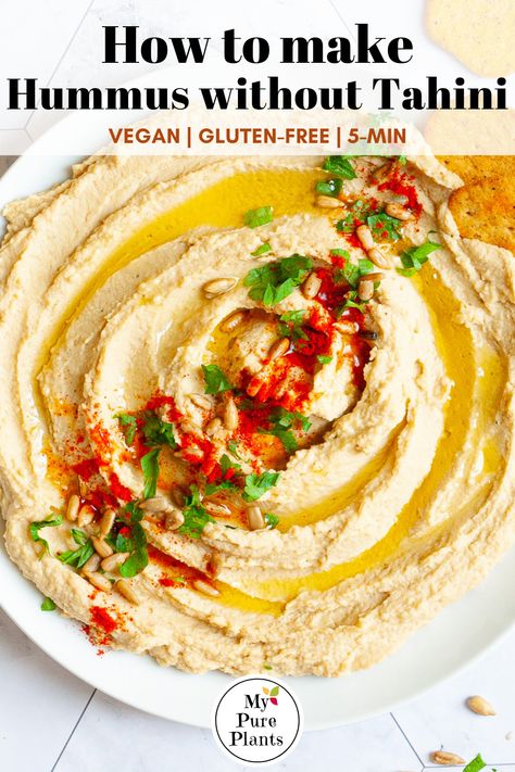 Hummus Without Tahini Healthy, Sesame Free Hummus, Chickpea Dip Hummus Recipe, Tahini Substitute Hummus, Tahini Free Hummus, Chickpea Hummus Recipe Without Tahini, Vitamix Hummus Recipe, Tahini Free Hummus Recipe, Hummus Recipe Without Tahini