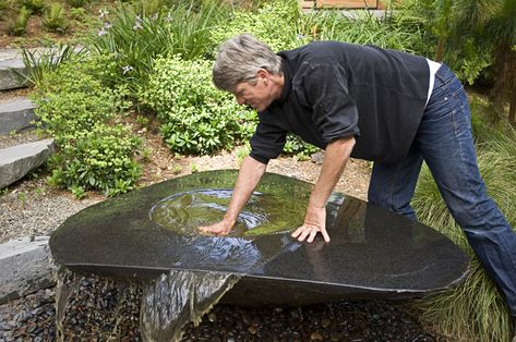 PETER CLAY HANSON Stone Water Features, Trees Landscaping, Fountain Park, Evergreen Landscape, Modern Water Feature, Water Sculpture, Japanese Garden Landscape, Landscaping With Large Rocks Front Yard, Landscaping With Large Rocks Natural