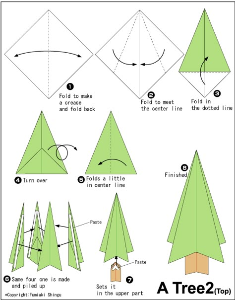 Origami Christmas Tree Origami Instructions For Kids, Origami Tree, Easy Origami Flower, Origami Cube, Easy Origami For Kids, Christmas Diy Kids, Origami Christmas Tree, Crafts With Paper, Origami Bookmark