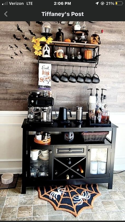 Comfy Cozy Home, Diy Coffee Station, Spooky Home Decor, Cute Furniture, Home Coffee Bar, Coffee Bar Home, Dark Home Decor, Goth Home, Goth Home Decor