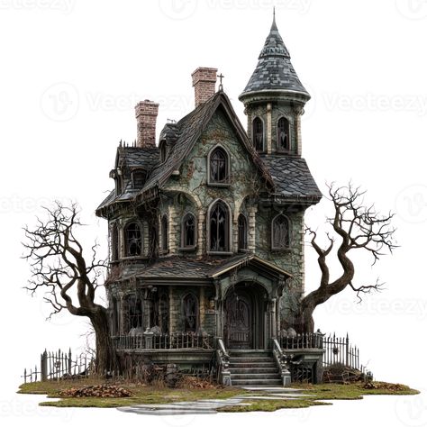 Halloween Haunted house isolate on transparency background Haunted House Clipart, Drawing Buildings, House Clipart, Halloween Haunted House, Spooky House, Tree Saw, Wedding People, Halloween Haunted Houses, Street Lamp