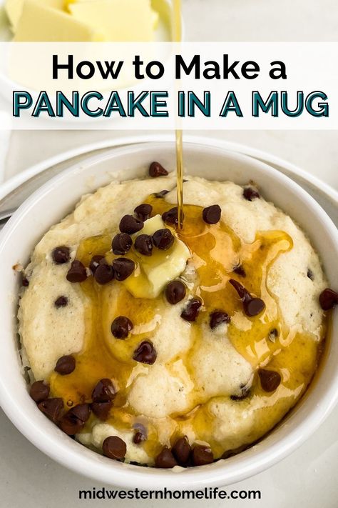 Pancake In a Mug is a quick microwave pancake for when you just want an easy breakfast — but you still want pancakes. It takes just 90 seconds and two simple ingredients (plus stir-ins and toppings!) to get a fast and easy pancake mug cake for busy mornings, lazy weekend mornings, and late night cravings. #mugcake #mugcakemicrowave #mugcakes #pancakes #easybreakfastideas #breakfast Pancake Mug Cake, Pancake In A Mug, Breakfast In A Mug, Microwave Mug Recipes, Microwave Breakfast, Mug Breakfast, Night Cravings, Breakfast Hack, Easy Pancake