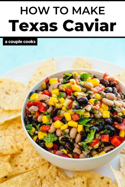 This Texas caviar (Cowboy caviar) will have everyone crowded around the bowl! It’s full of big, zesty flavor and perfect for parties. Caviar Cowboy, Vegan Fajitas, Superfood Bowl, Dairy Free Dips, Texas Caviar, A Couple Cooks, Homemade Tortilla Chips, Cowboy Caviar, Vegetarian Cookbook