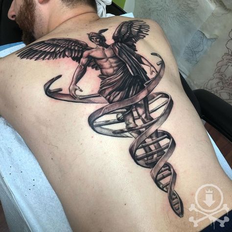 Staff Of Hermes Tattoo, Cadeusus Tattoo, Hermes Tattoo Design, Hermes God Tattoo, Hermes Greek God Tattoo, Asclepius Tattoo, Medical Snake Tattoo, Caduceus Tattoo Men, Staff Of Caduceus Tattoo