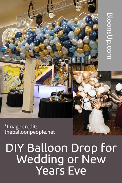 Want to make your party really special this year? Check out this DIY Balloon Drop! It's perfect for New Years Eve, weddings, and any other big event! Click the image to learn more! Dropping Balloons From Ceiling, How To Make A Balloon Drop New Years Eve, New Years Eve Balloon Decor, Diy Balloon Drop Easy, Diy Balloon Drop New Years, Balloon Drop New Years Eve, Balloon Drop Diy, Diy Balloon Drop, Nye 2023