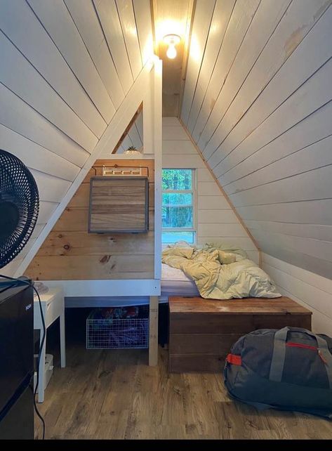 Diy Tiny A Frame Cabin, Mini A Frame Cabin, Micro A Frame Cabin, Micro A Frame, Small A Frame Cabin Interior, Small A Frame Cabin Plans, Micro Tiny House, A Frame Tiny House, Small A Frame Cabin