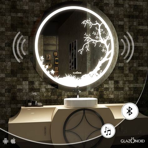 LED mirror with bluetooth music Led Mirror Design, Espejos Aesthetic, Trending Wall Art, Best Mirror, Fancy Mirrors, Bathroom Mirror Design, Mirror Stand, Mirror Interior Design, Best Wall Art