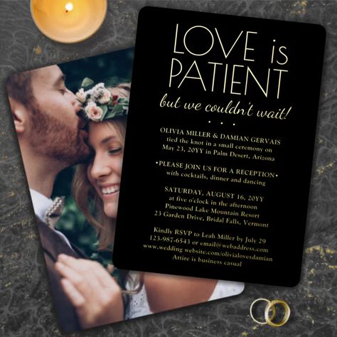 DIY Color Love is Patient Wedding Reception Photo Foil Invitation We Do Again Invitations, Black Vow Renewal Ideas, Destination Vow Renewal Invitations, 10 Year Vow Renewal Invitations, 10 Year Vowel Renewal Ideas Wedding Vows, Vowel Renewal Wedding, Wedding Vow Renewal Themes, Vows Renewal Ideas 10 Year, Save The Date Ideas For Vow Renewal