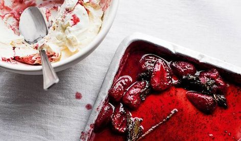 Ottolenghi's Sumac-roasted Strawberries with Yoghurt Cream Yotam Ottolenghi, Light Summer Desserts, Yotam Ottolenghi Recipes, Ottolenghi Recipes, Dinner Party Desserts, Roasted Strawberries, Lemon Loaf, Dessert Ingredients, Strawberry Desserts