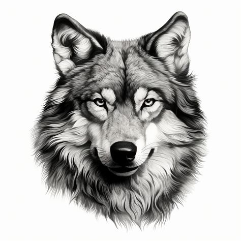 Wolf Black And White Drawing, Wolf Ink Drawing, Black And White Animal Tattoos, Black And White Wolf Tattoo, Wolf Design Tattoo, Wolf Art Tattoo, Wolf Head Tattoo Design, Wolf Tattoo Drawing, Wolf Drawing Sketch