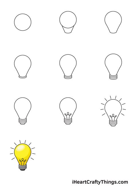 How to Draw a Light Bulb — Step by Step Guide Molde, Light Bulb Art Drawing, Cartoon Light Bulb, Light Bulb Drawing, Light Bulb Art, Abstract Pencil Drawings, Easy Drawings For Beginners, Simple Line Drawings, Easy Art Projects